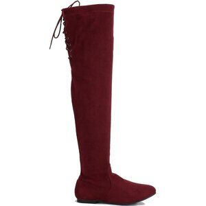 Women's Burgundy Polyurethane (PU) Knee High Pointed Toe Low Heel Western Boots